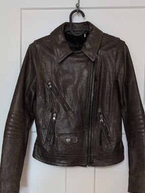 Coach Women's Dark Brown Leather Moto Jacket Size XS